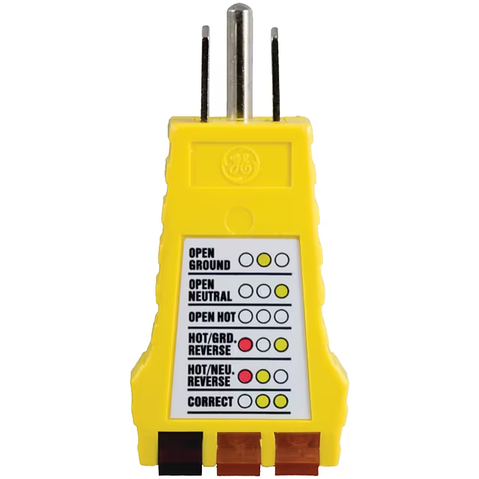 Electrical outlet tester with diagnostic light chart